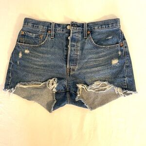 Levi's Blue Distressed‎ High Rise 501 Jean Shorts